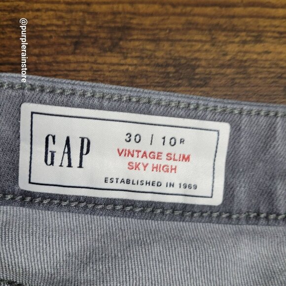 Gap Jeans Sz 10 Vintage Slim Sky High Crop Raw Hem Tummy Control Stretch Denim - Picture 4 of 10